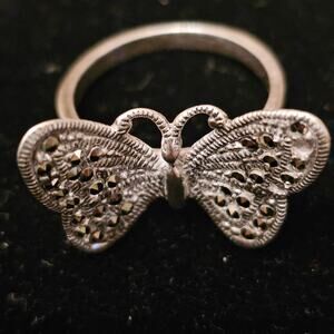 Vintage 925 Sterling Silver Marcasite Butterfly Ring Sz 7